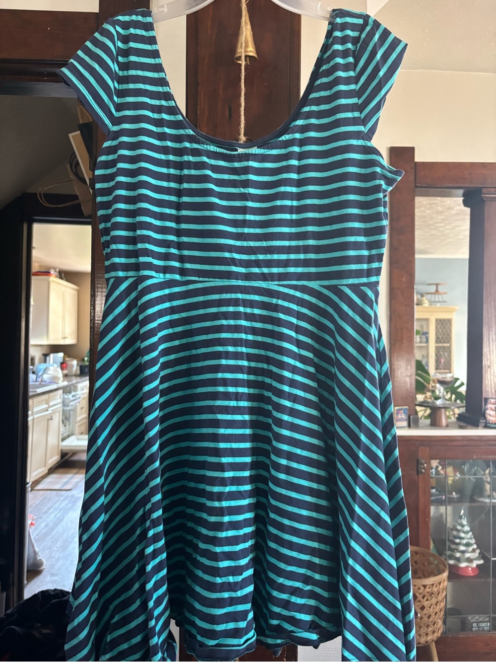 Teal and Navy Striped Scoop Neck Dress